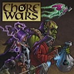 chore wars logo, with various fantasy types wielding brooms and mops